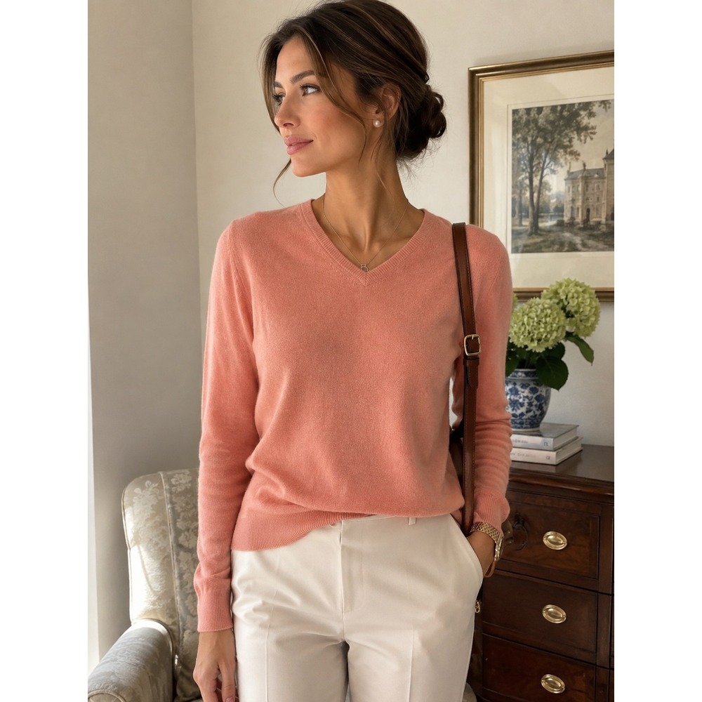 Croft & Barrow 100% Cashmere Sweater Medium Pink‎ V-Neck Soft Classic Luxury